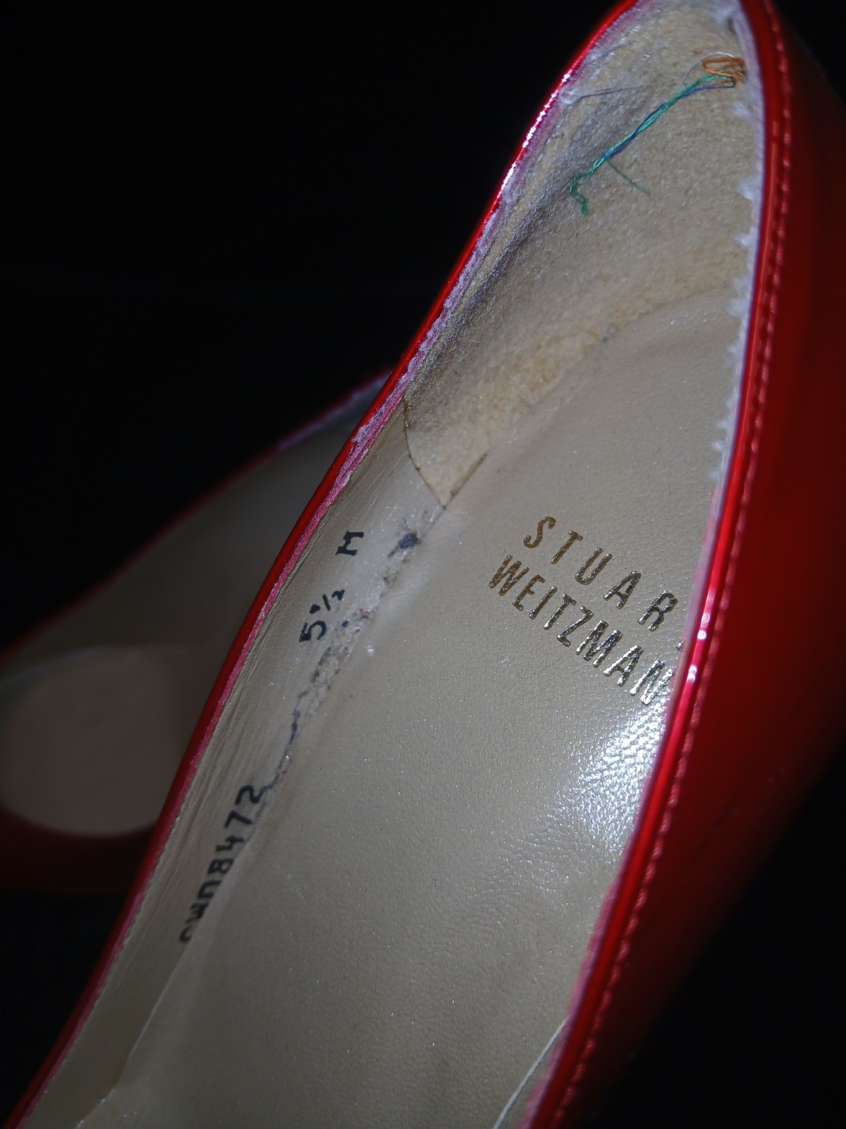 Stuart Weitzman Red Patent Leather Stiletto Pumps Round Toe Slip On Size 5.3/4 M