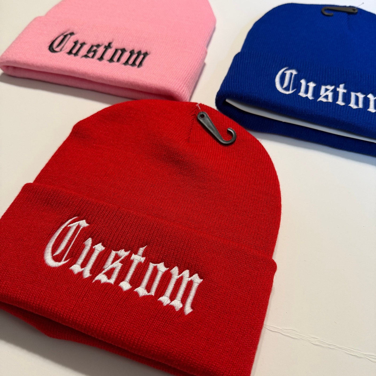 Custom Last Name Embroidered Beanie Text in old English Stitched Your Last Name