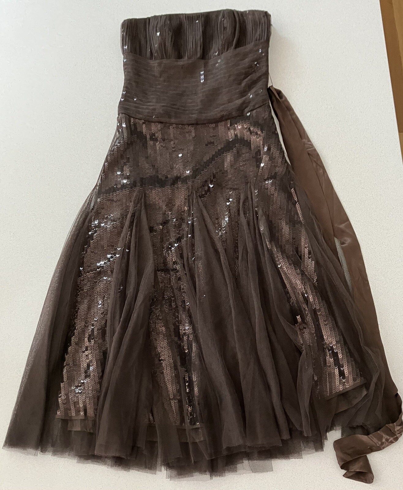 Stunning Monsoon Metallic Brown Sequin Party Cocktail Dress size 8 – Prom Ball