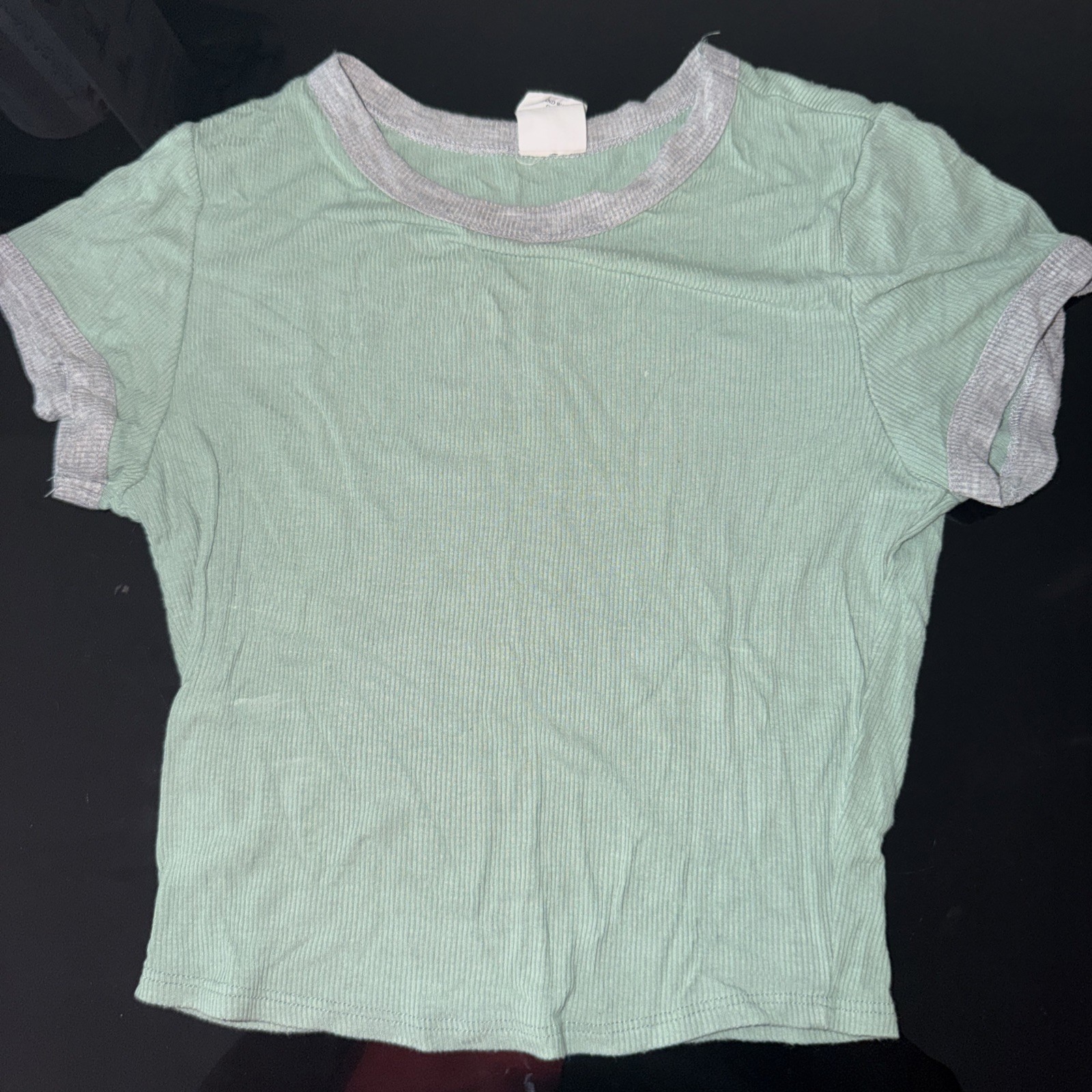 Destined Women’s Green And grey Ribbed Crop Top Size Medium