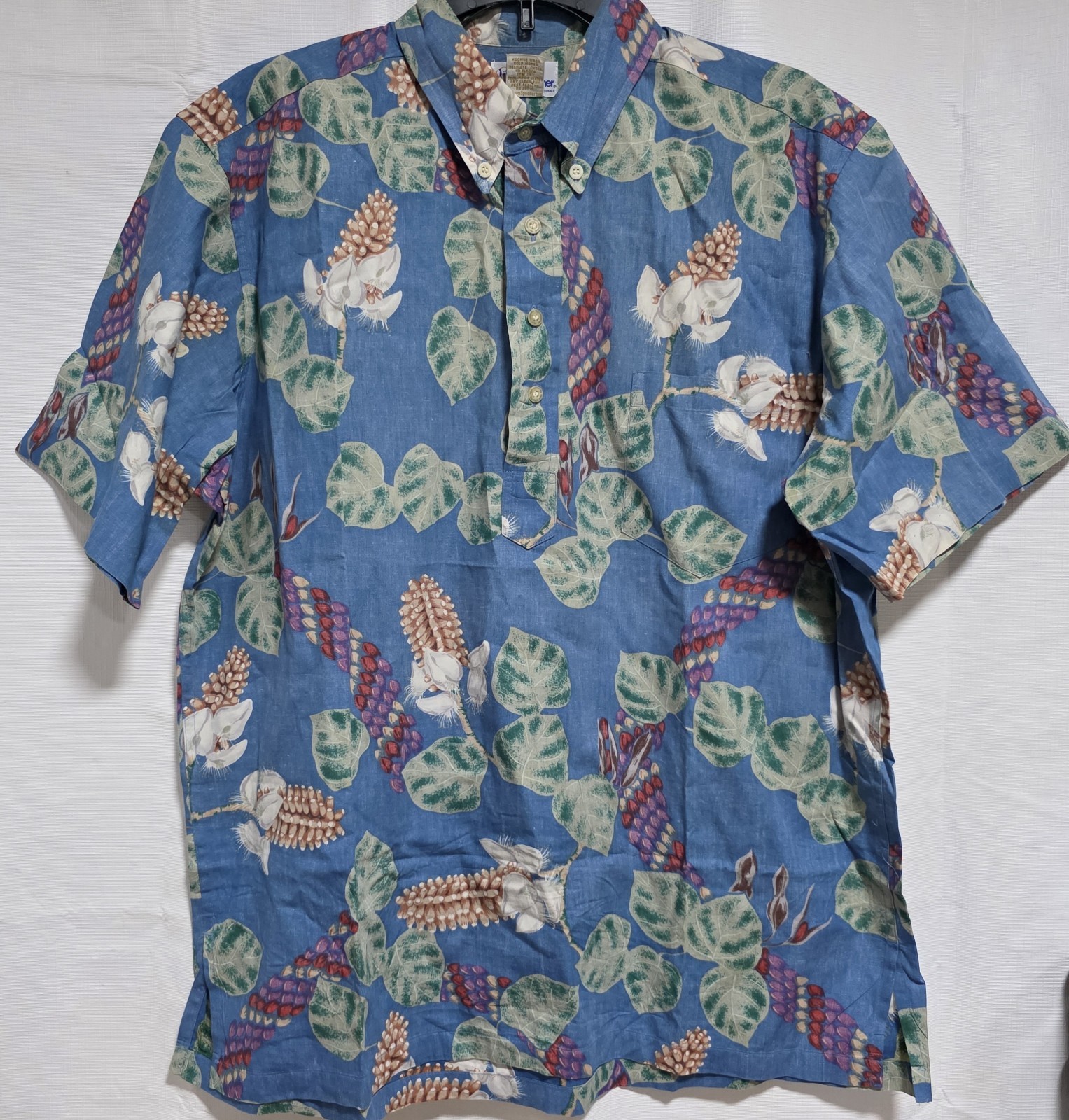 Vintage Reyn Spooner Shirt Men’s Sz Large Blue Floral Hawaiian Pocket Colorful