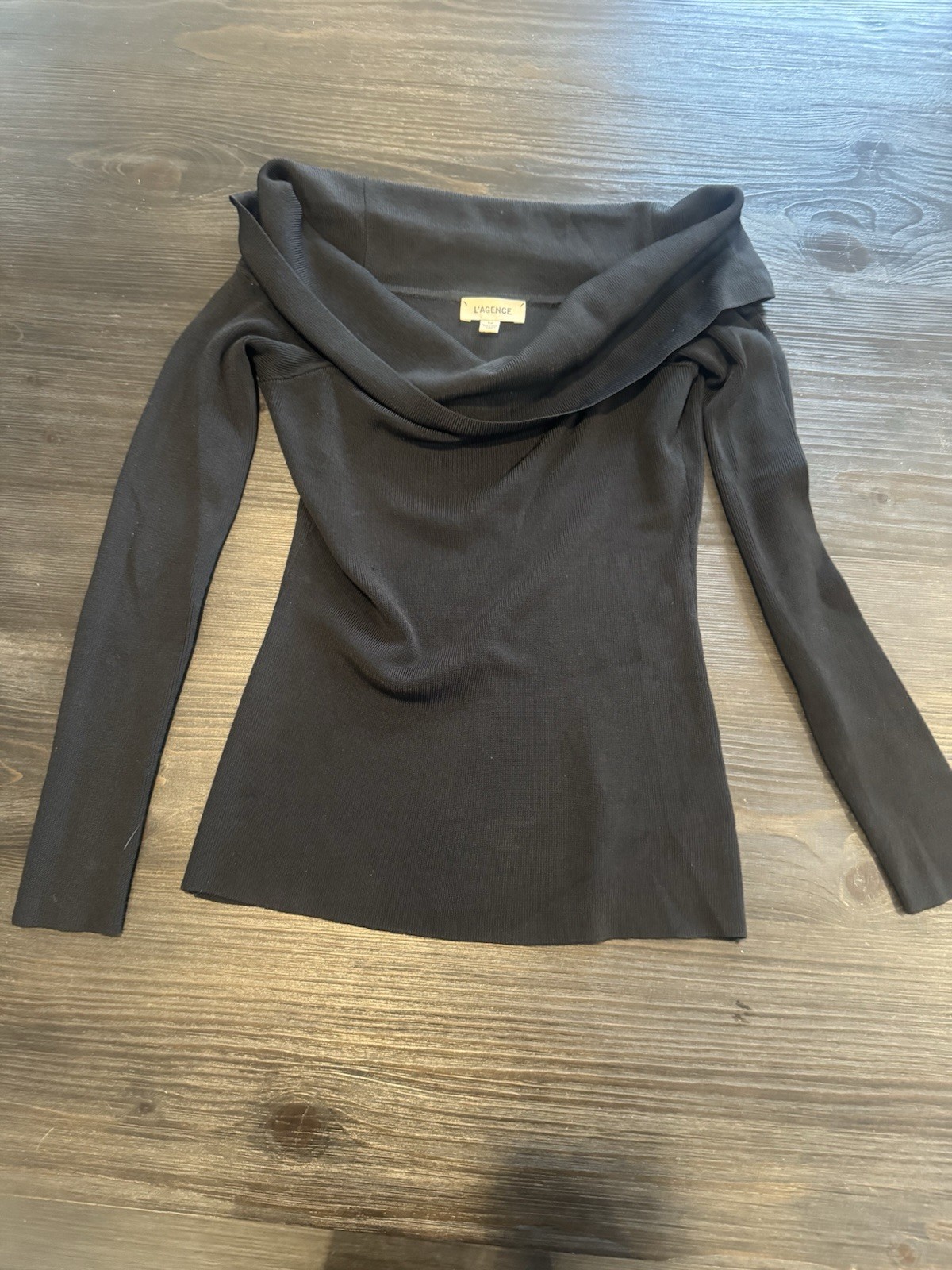 L’AGENCE Black Cowl Neck Stretch Knit Pullover Long Sleeve Top S