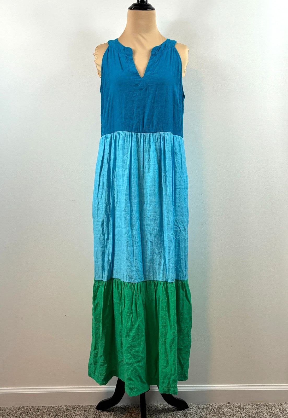 J. Jill Tiered Colorblock Maxi Dress Women’s size Small Boho Island Resort