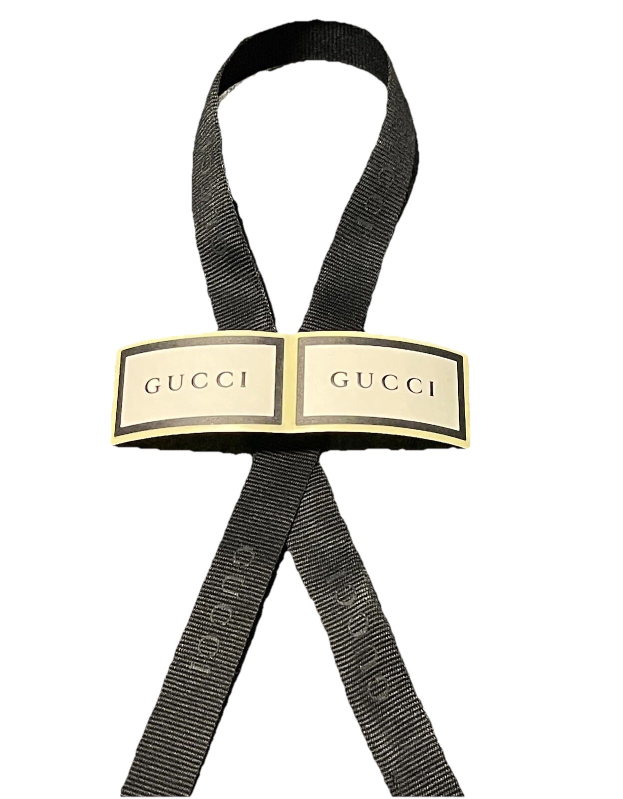 Authentic Gucci Black Grosgrain Ribbon Logo ribbon & sticker set 36″ x .5” In