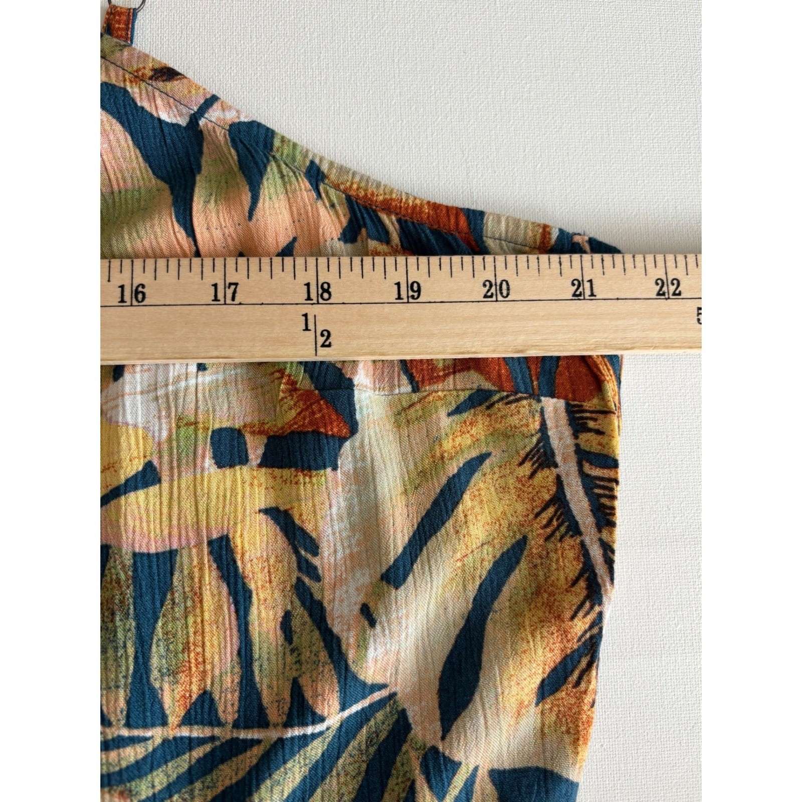Natural Reflections Tropical Leaf Button Front Midi Dress XL Smocked Boho