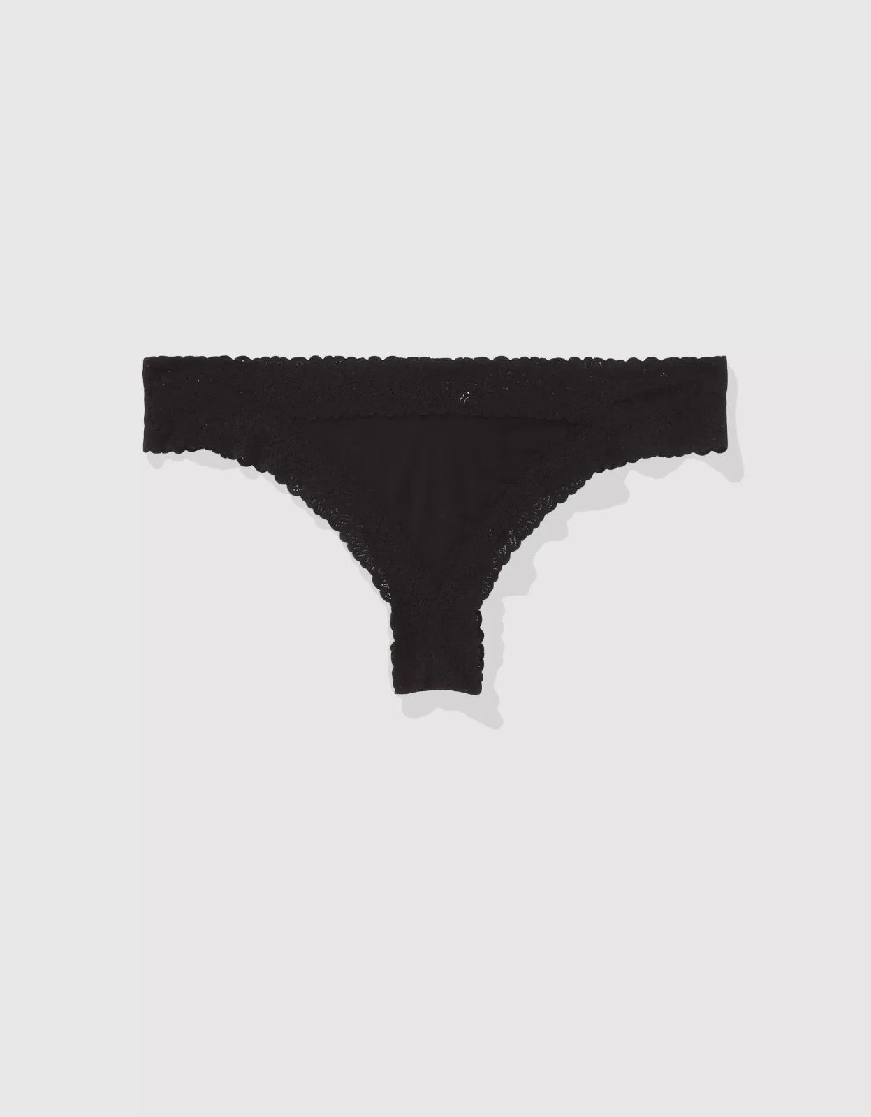 XS American Eagle AERIE Sunnie Blossom Lace Thong Undies Panties Underwear Black