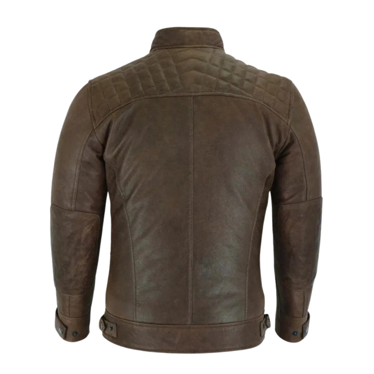 Men’s Brown Distressed Leather Jacket Biker Cafe Racer Quilted Moto Coat