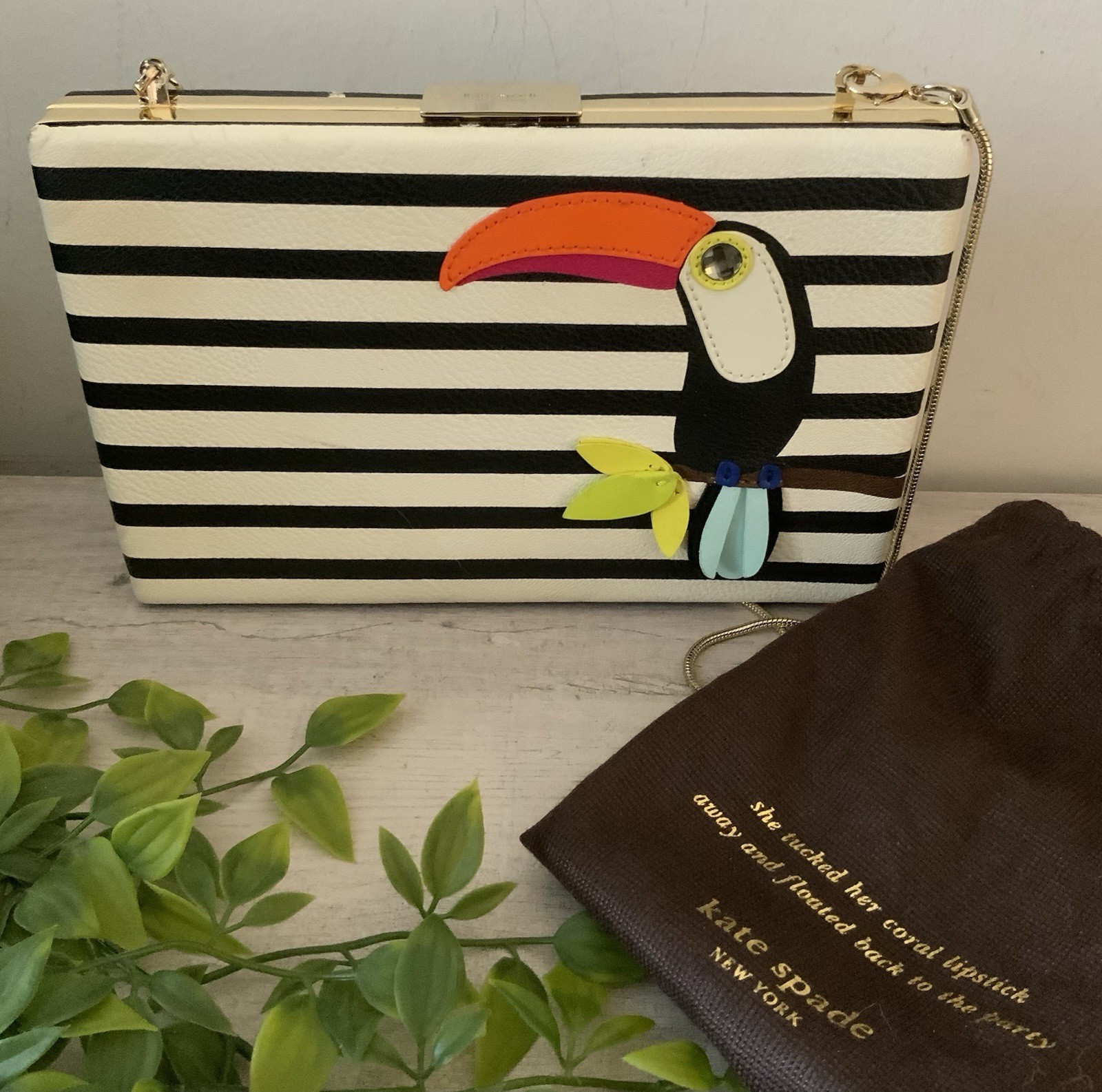 KATE SPADE TOUCAN EMANUELLE MONTIGO AVENUE STRIPED CLUTCH SHOULDER BAG