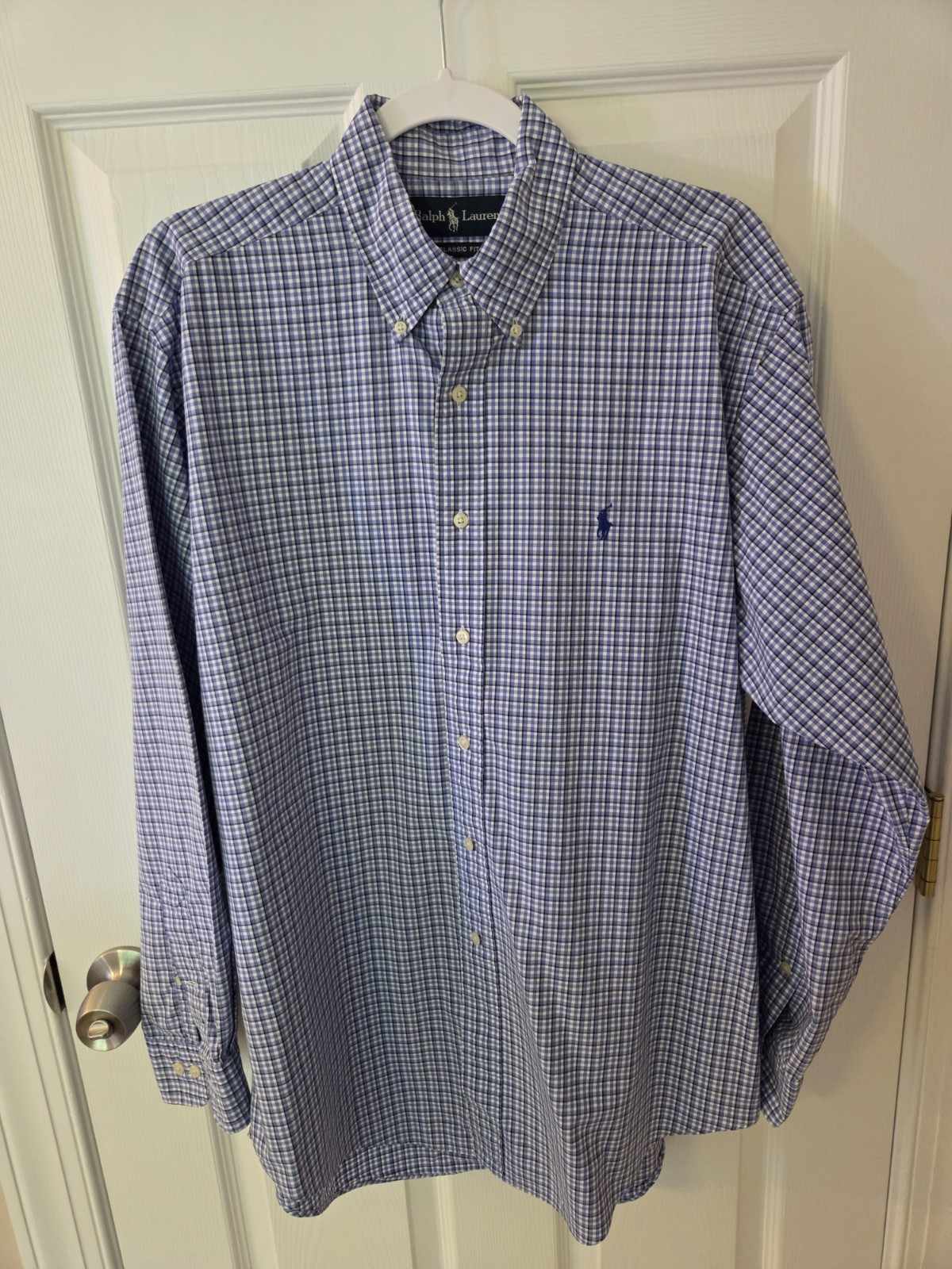 Polo Ralph Lauren shirt men blue plaid 16 Large Cotton