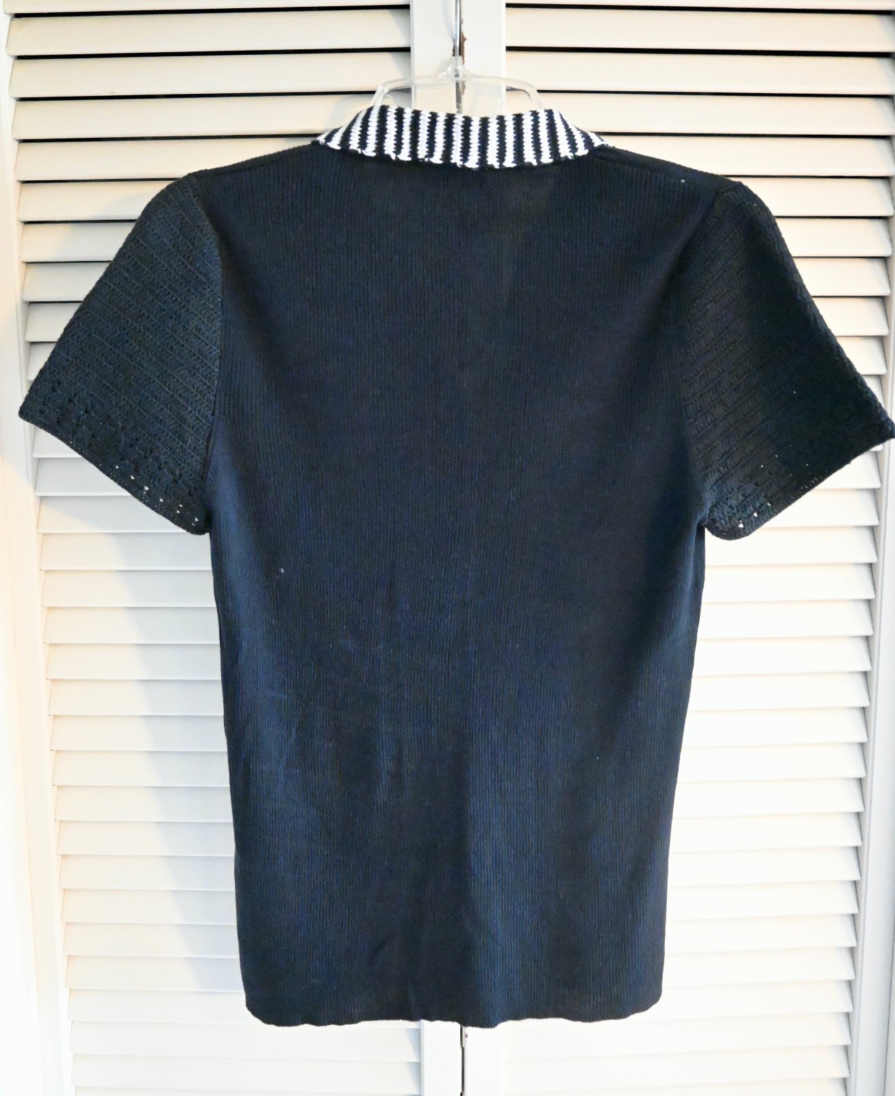Vintage AKRIS Slim Fit 100% Cotton Cap Sleeve Knit Top Navy Sz 10