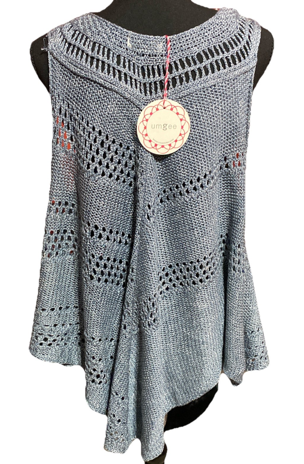 NWT Medium Umgee Open Knit Crochet Sweater Sleeveless Over Sized Top Blue