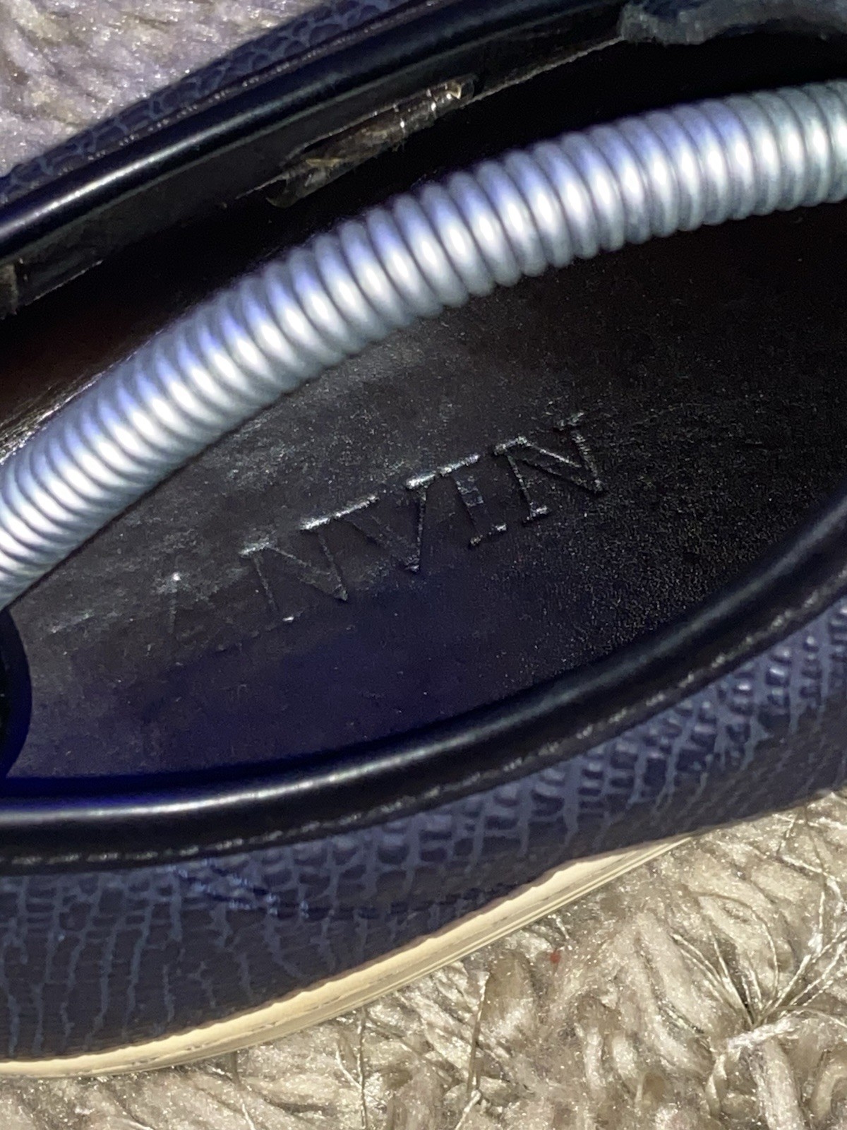 LANVIN Mens DBB1 Navy Embossed Leather Lace Up Sneakers Size UK 10 US 11