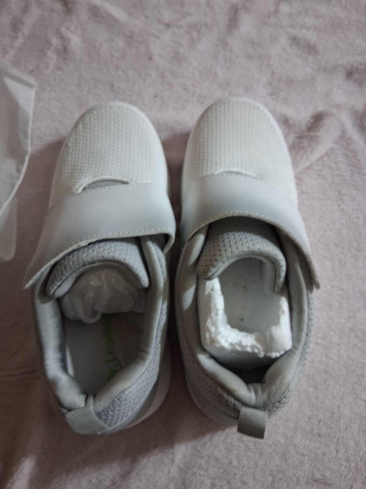 White/Gray Solid Low Top Athletic Sneakers, Hook & Loop Strap, Unisex