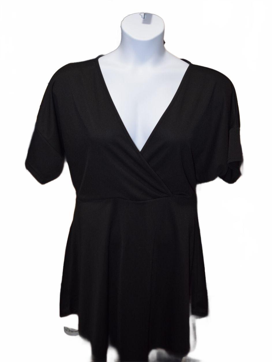 Pretty Little Thing Black Plus Size 22 Short Sleeve Wrap Dress w/ Waist Tie Goth