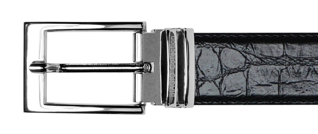 Croc Pattern Crocodile Embossed Belts Bonded Leather Men’s Belt Silver-Tone Bckl