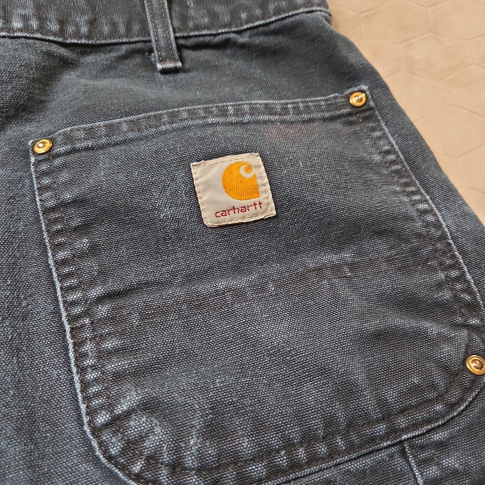Carhartt B01 BLK Double Knee Black Vintage Canvas Pants, 38×30 Union Made In USA