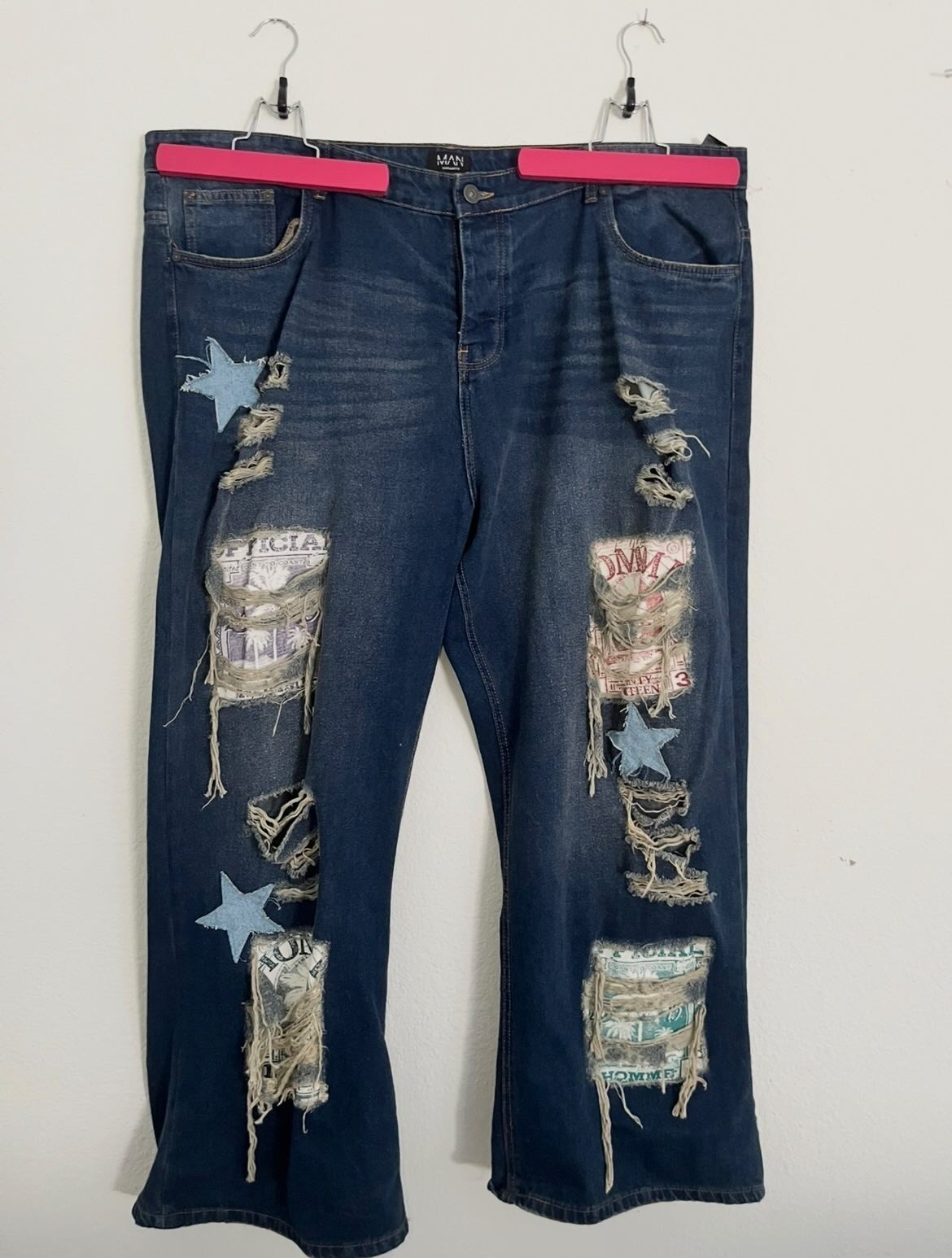 Distressed Patchwork Jeans Men’s Size 46 waist Graphic Star Denim