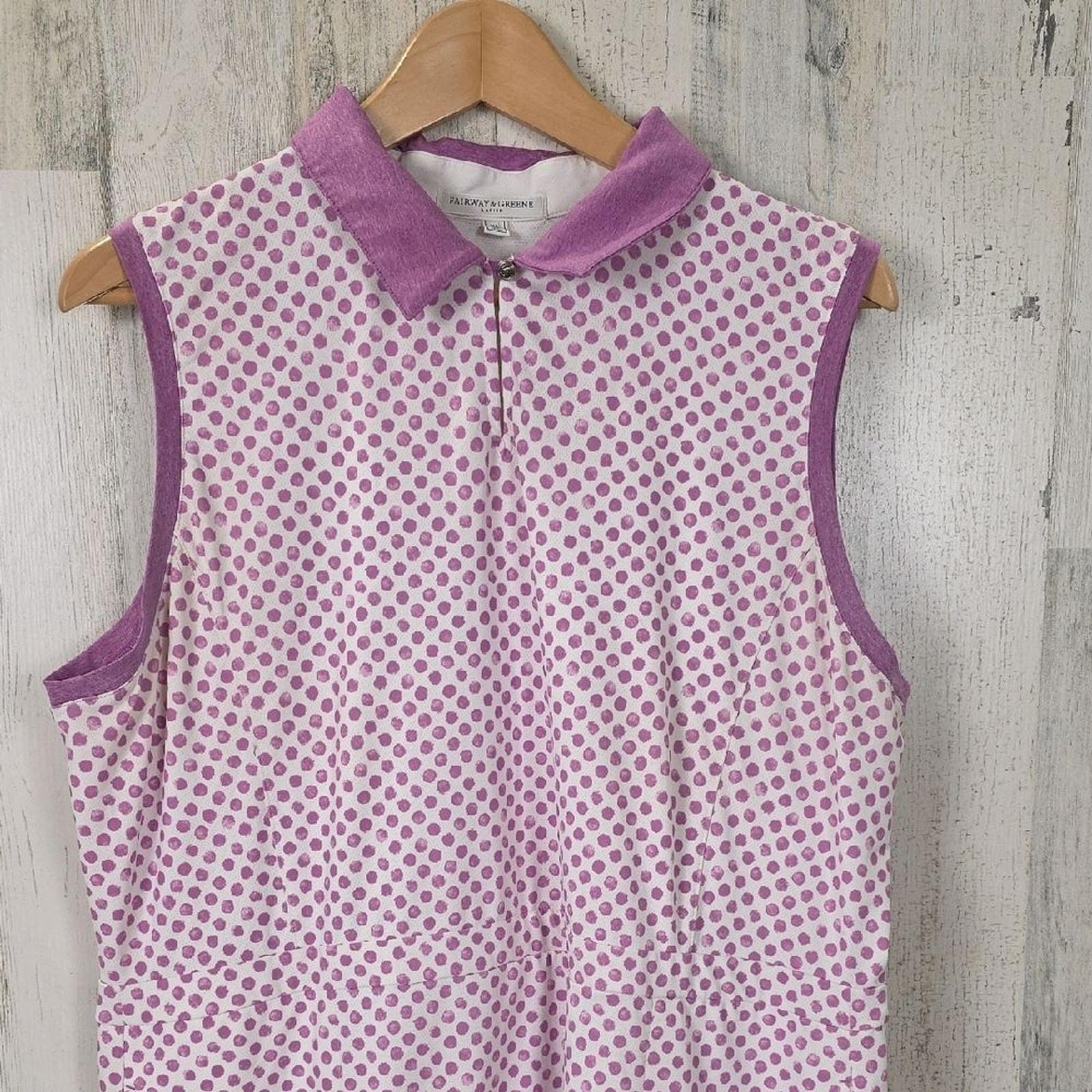 Fairway & Greene Purple White Polka Dot Sleeveless Golf Dress Pockets Size XL