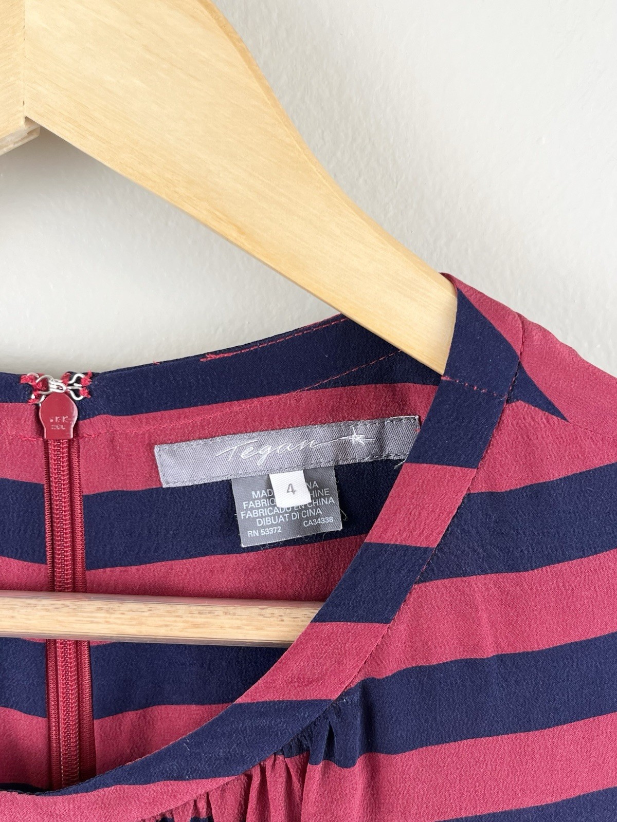 Tegan 100% Silk Dress Sz 4 Long Sleeve Nautical Red Blue Stripped Preppy Pockets
