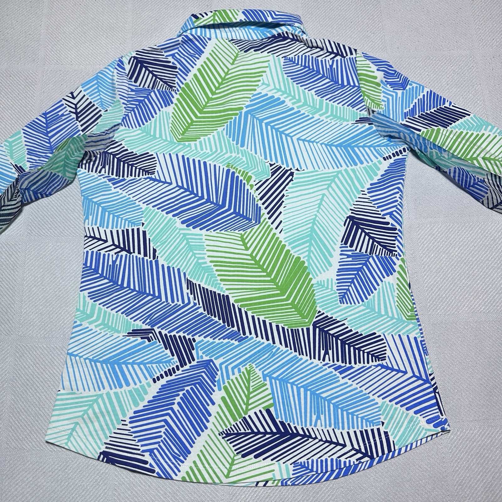 IBKUL Top Womens Small 1/4 Zip Tropical Palm Leaf Print Mesh Performance Active