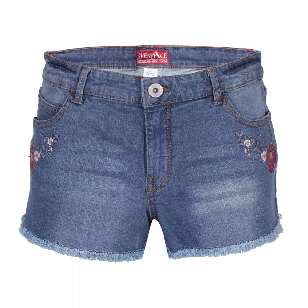 Womens Mid Blue High Waisted Stretch Denim Shorts Summer Hot Pant Multiple Sizes