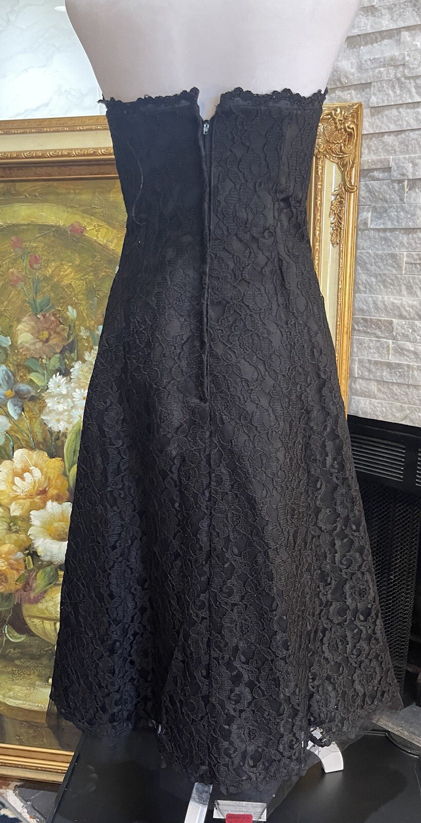 Mori Lee Black Lace Strapless Tea Ballerina Dress Gown Party Size 5/6 Goth Rock