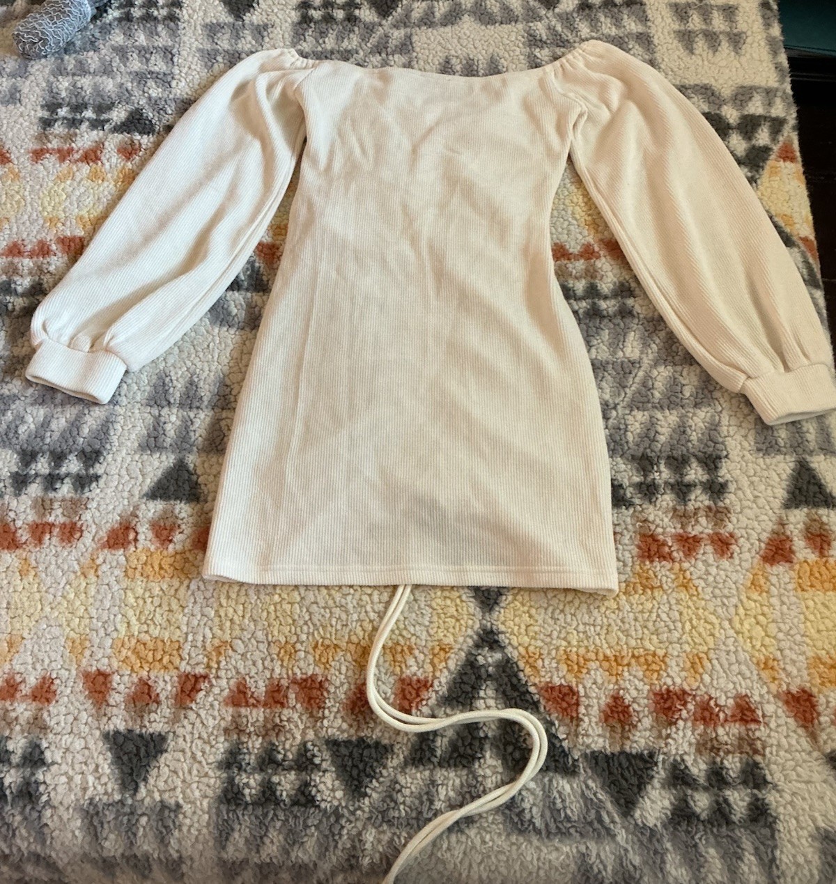Fashion Nova Beige Ribbed Ruched Drawstring Square Neck Puff Crop Blouse S