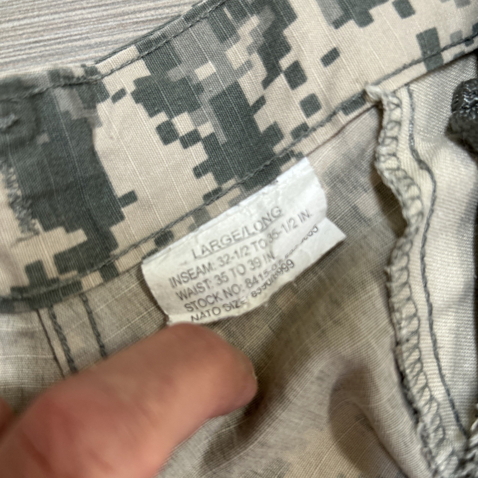 US Army Combat Uniform ACU Digital Camo Trousers Large/Long USGI Rip Stop
