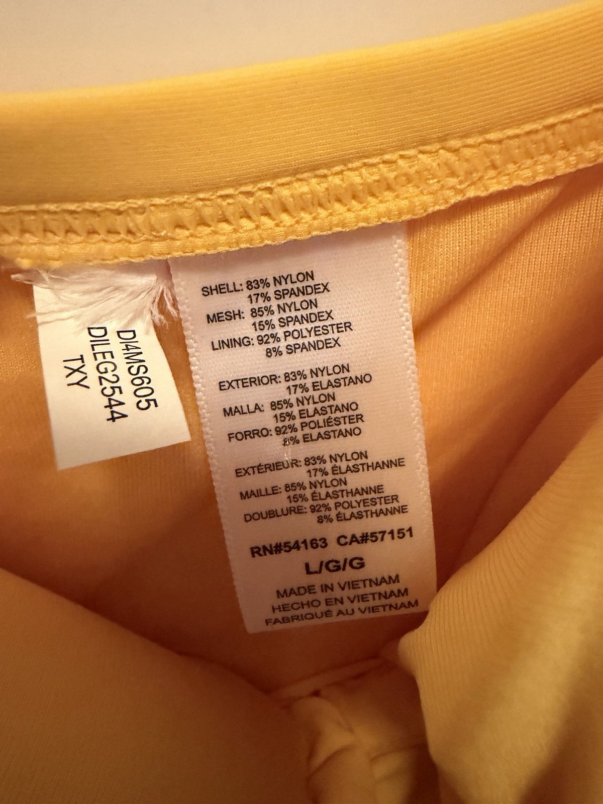 DKNY Women’s Yellow Solid One-Piece Swimsuit Size L Regular Adjustable Strap