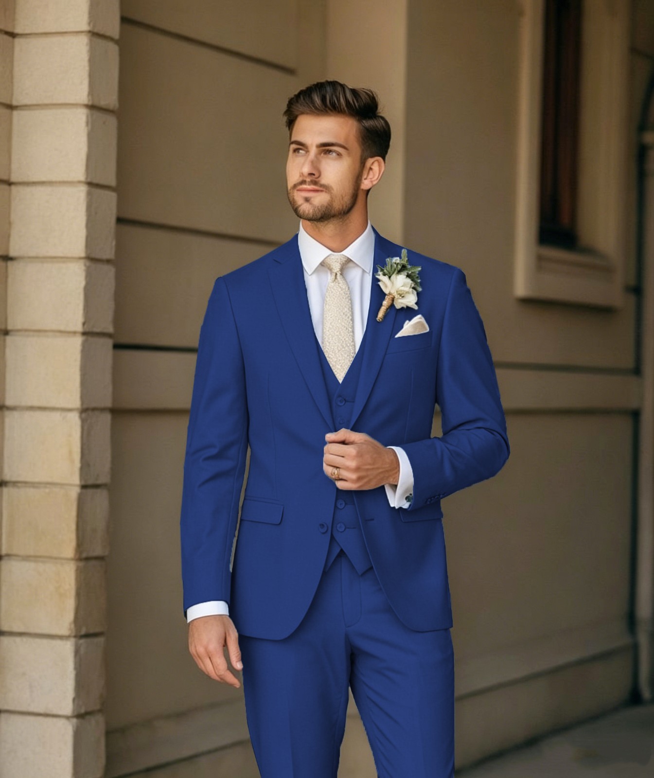 3PCS Men’s Suit Slim Fit Formal Wedding Groom Coat Notch Lapel rom Party Jacket