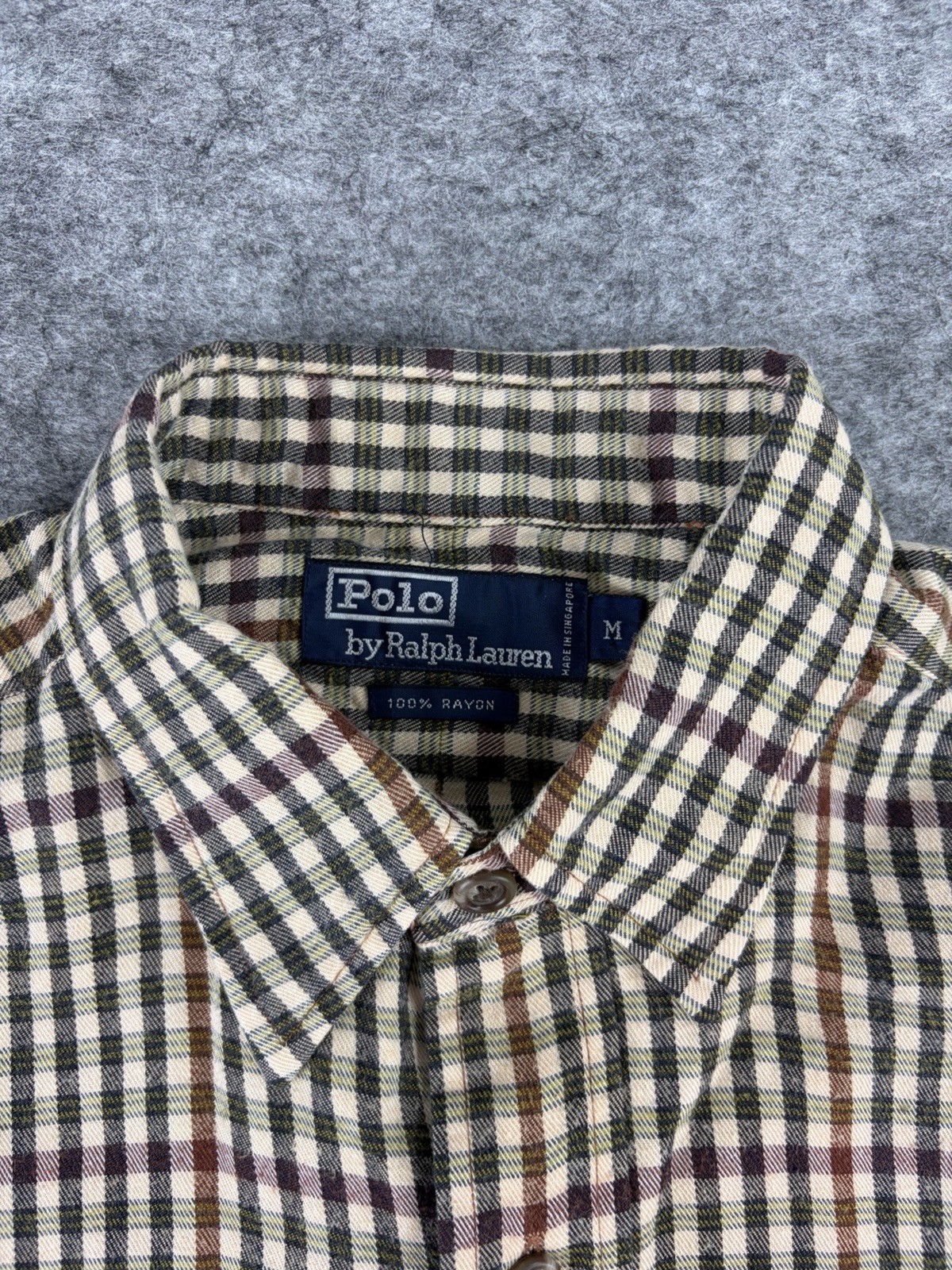 Vintage Polo Ralph Lauren Shirt 90s Long Sleeve Mens Medium Check 100% Rayon