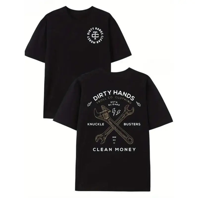 Dirty Hands Clean Money Cross Wrench Mechanic Garage Badge Graphic Tee