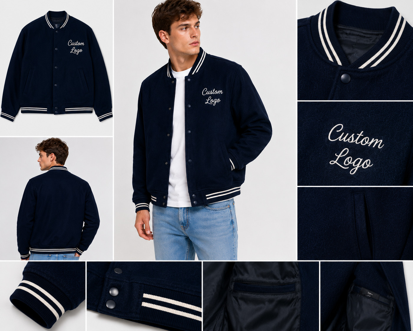 Men’s Varsity Jacket Black White Letterman Baseball Bomber Jacket Casual College