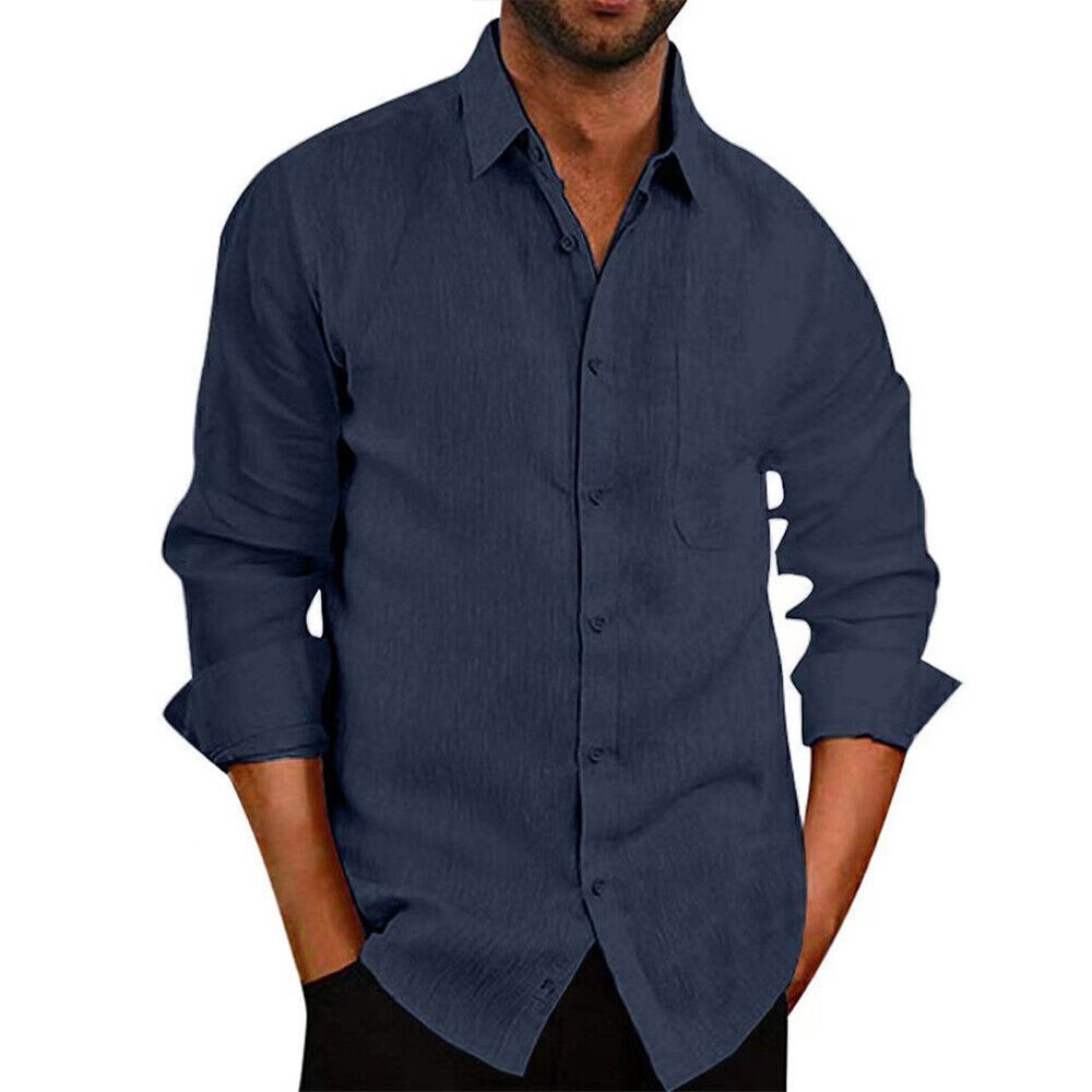 Mens Turn-Down Collar Long Sleeve Shirts Formal Classic Business Tops Blouse Tee