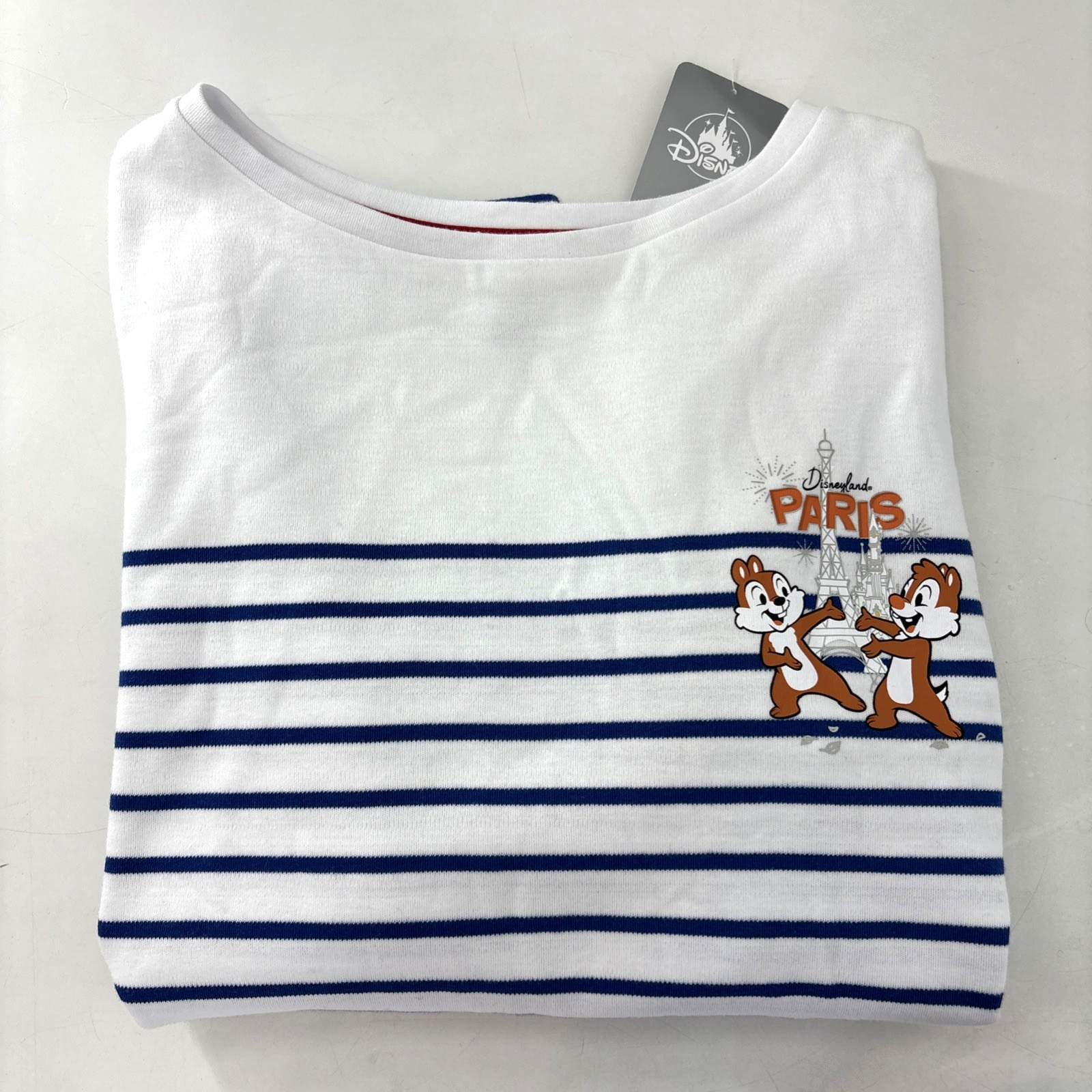 Disneyland Paris Chip & Dale Navy & White Striped Long Sleeve Shirt Medium NWT