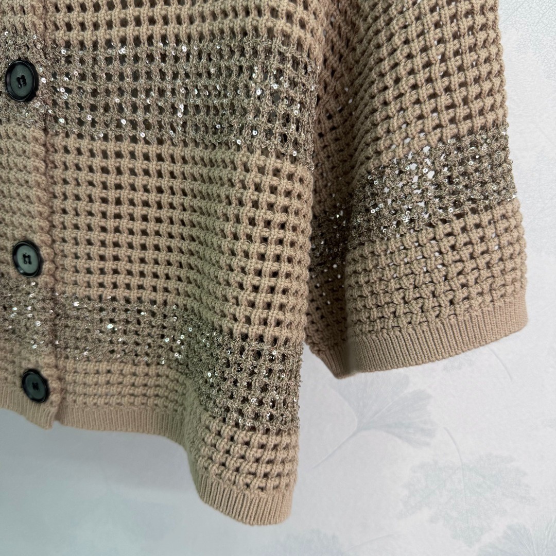 Brunello Cucinelli Women’s Openwork Knit Sequin Short-Sleeve Top, Size S