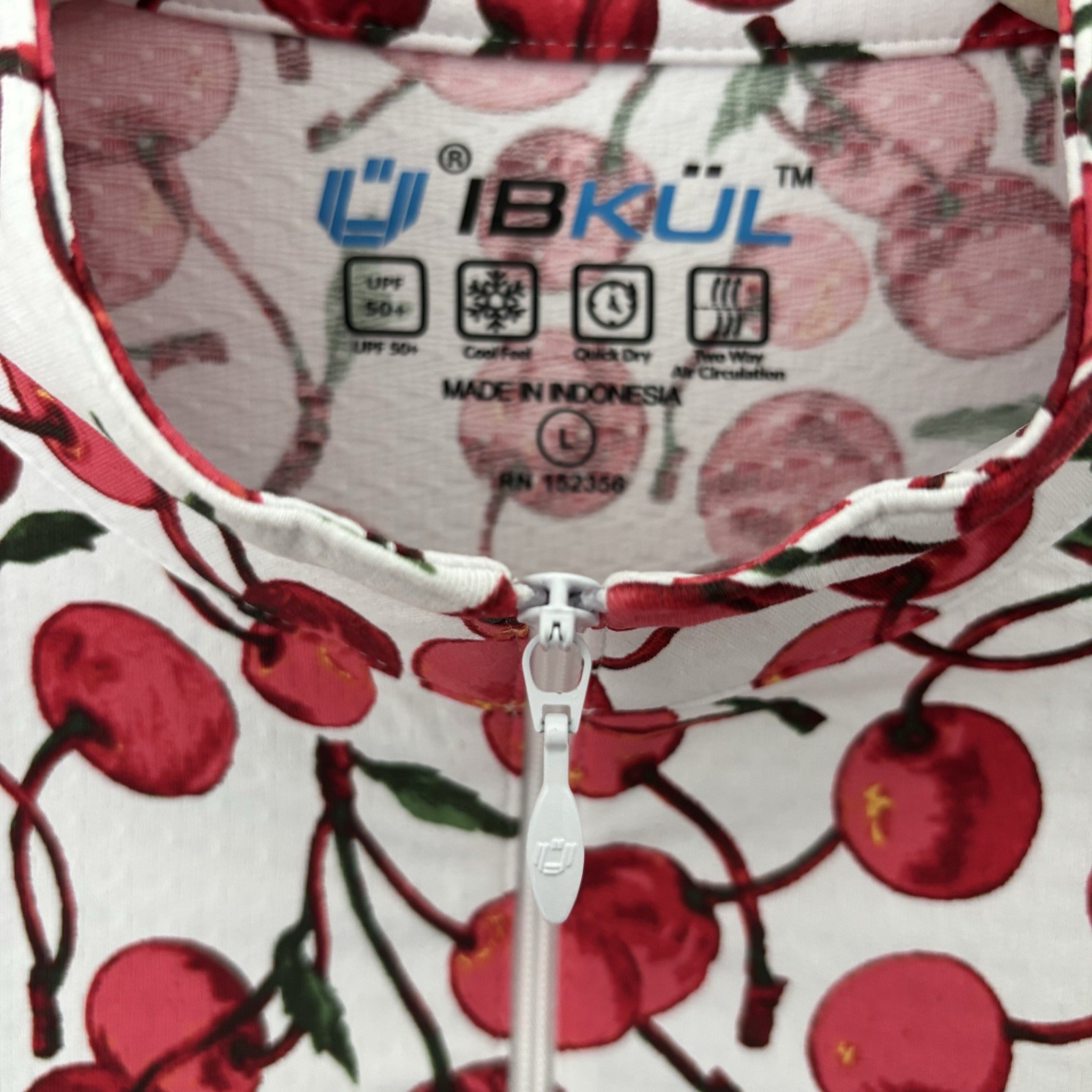 IBKUL 1/4 Zip Pullover Women’s Large Cherry Print UPF 50+ Wicking Cooling NEW