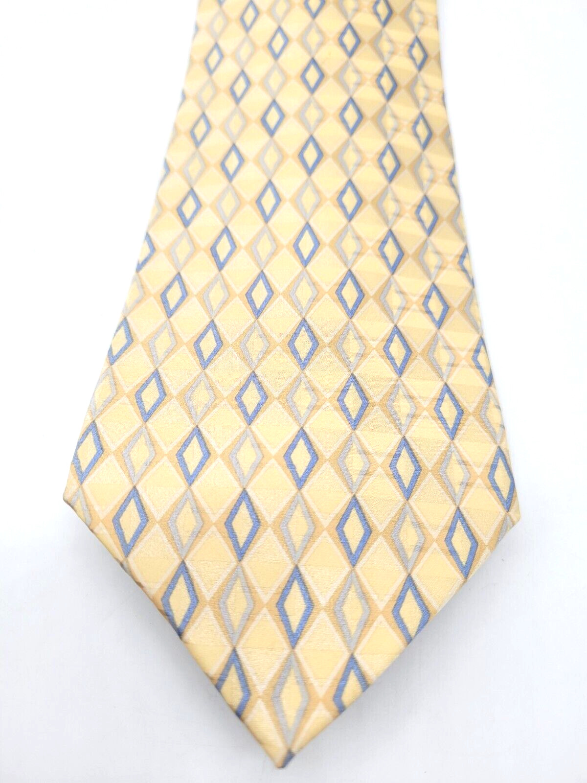 PURITAN Geometric Diamond Men’s 100% Silk Classic Necktie Yellow & Blue 57″-60″