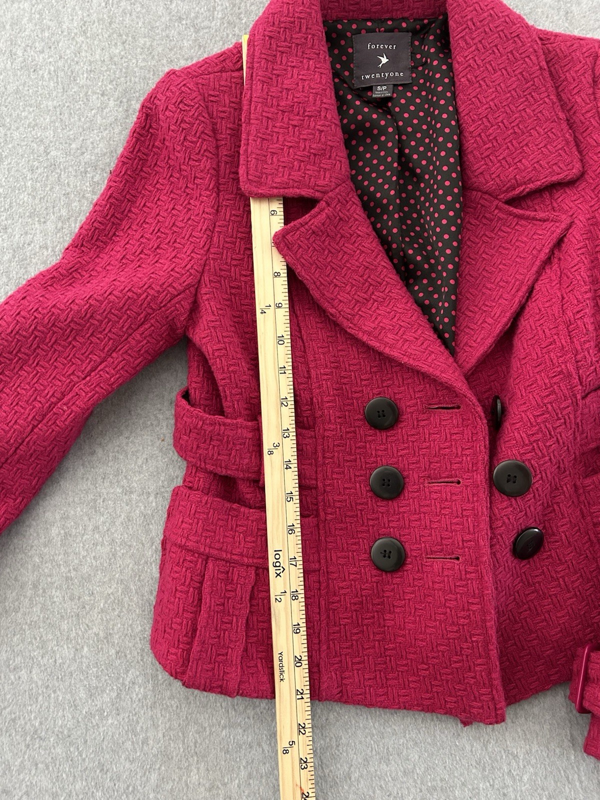 Forever 21 Hot Pink Peacoat Double Breasted Wool Blend Size S/P