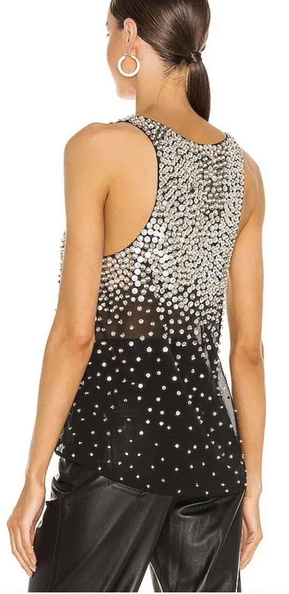 RETROFETE Marissa sequin Top Singlet Blouse Size Medium Black Silver