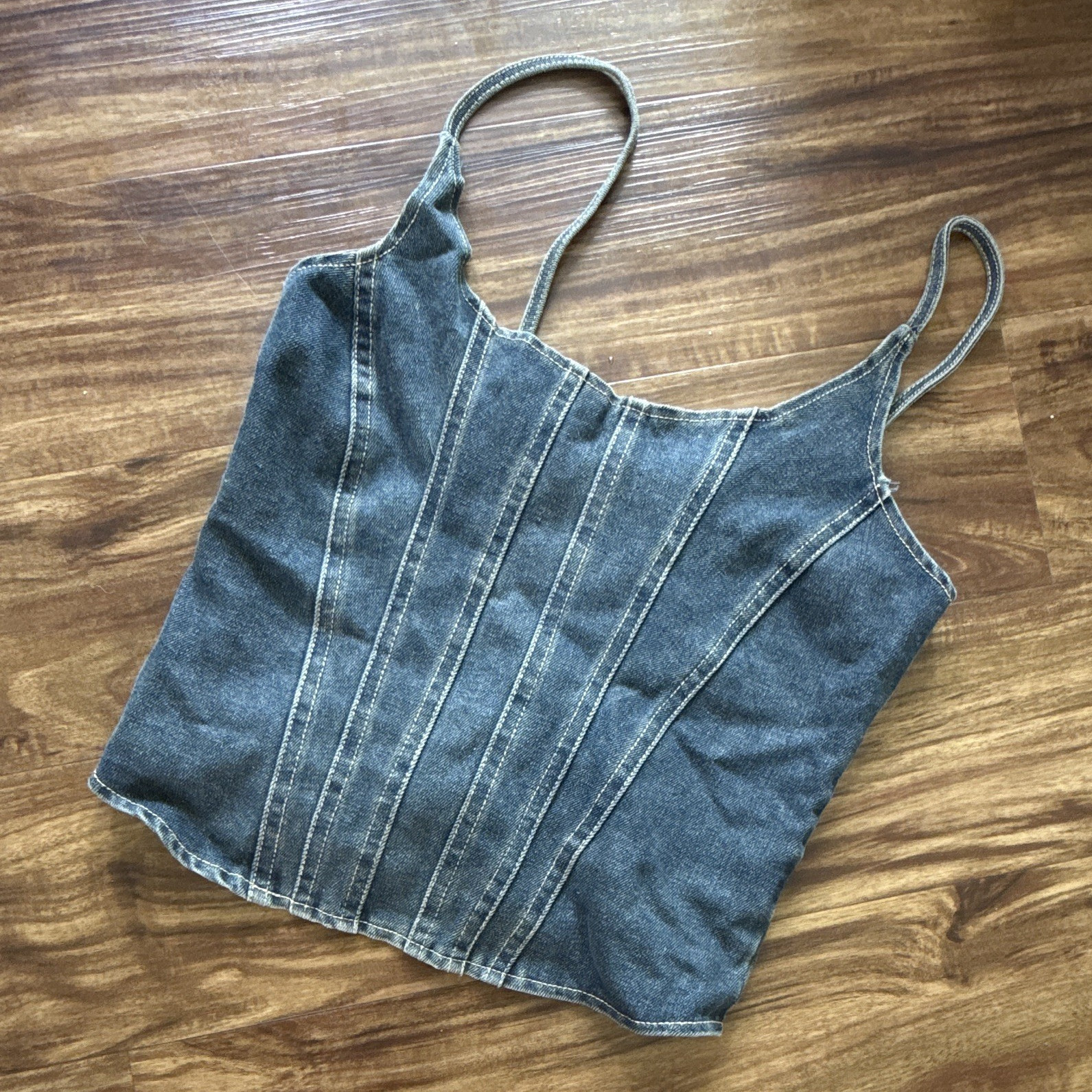 VIGOSS Small s Blue Denim Seamed Spaghetti Strap tank