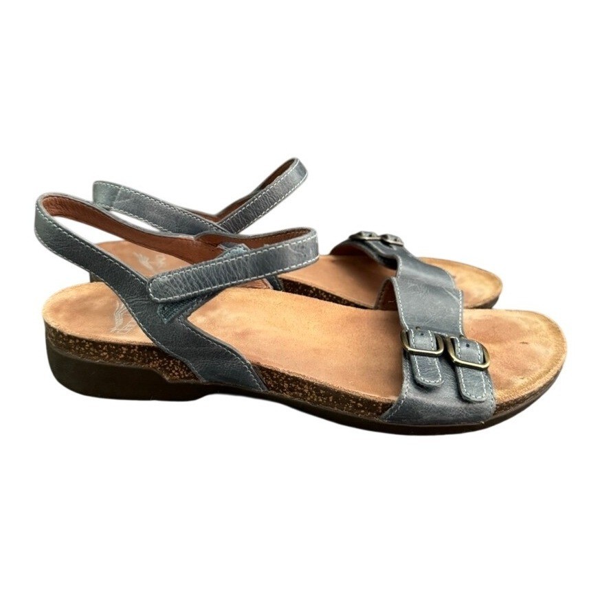 Dansko Rebekah Slate Blue Leather Buckle Ankle Strap Sandals Womens Size 38
