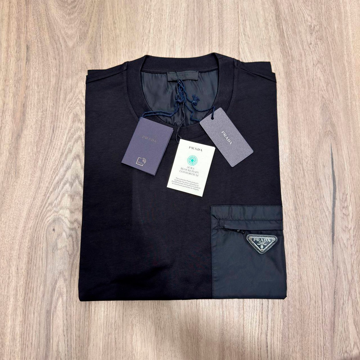 PRADA Cotton T-Shirt with Pocket Black Color Short sleeves Size 2XL