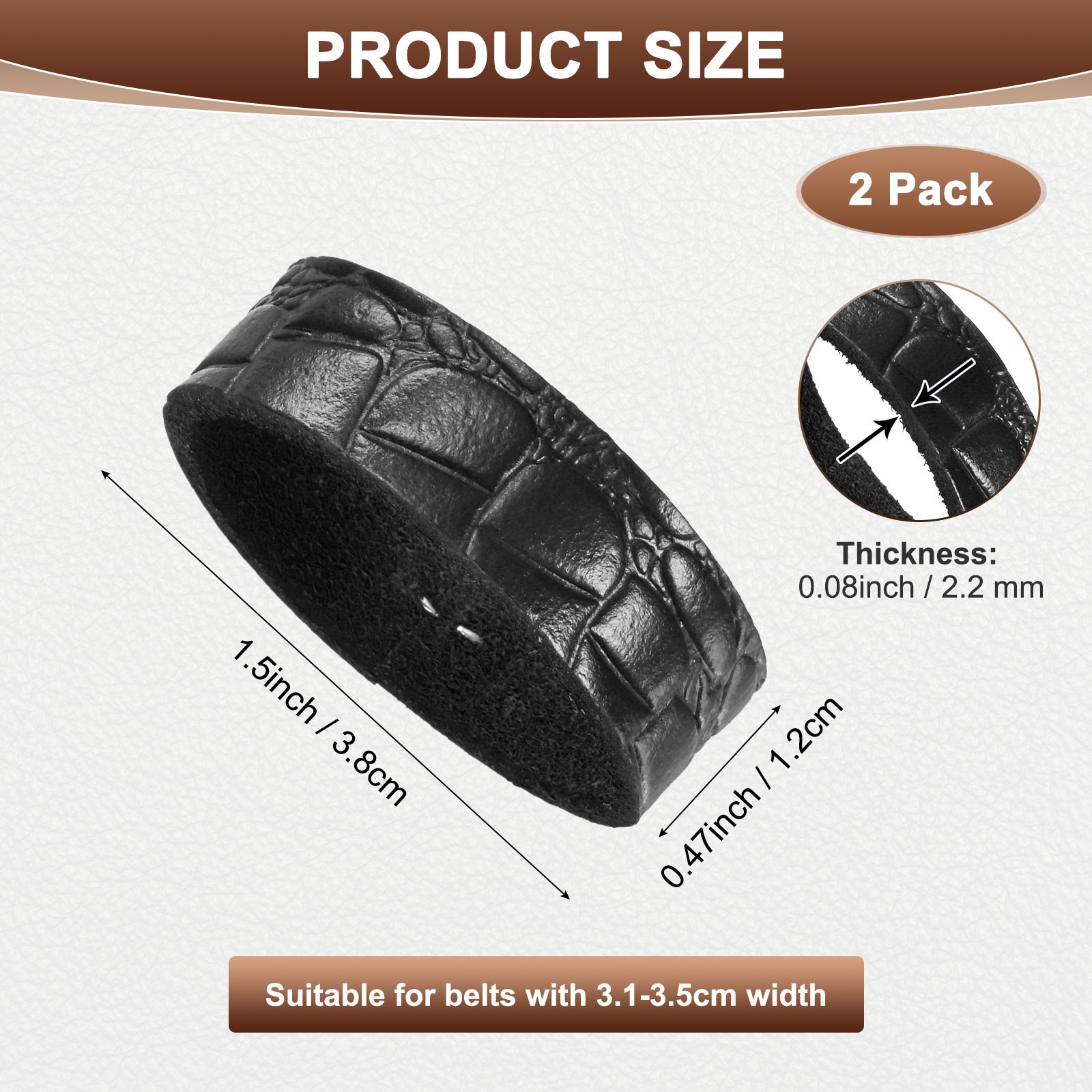 2-Pack Leather Loop Keeper, 1.5 Inch Texture Belt Loop Keepers [Black]