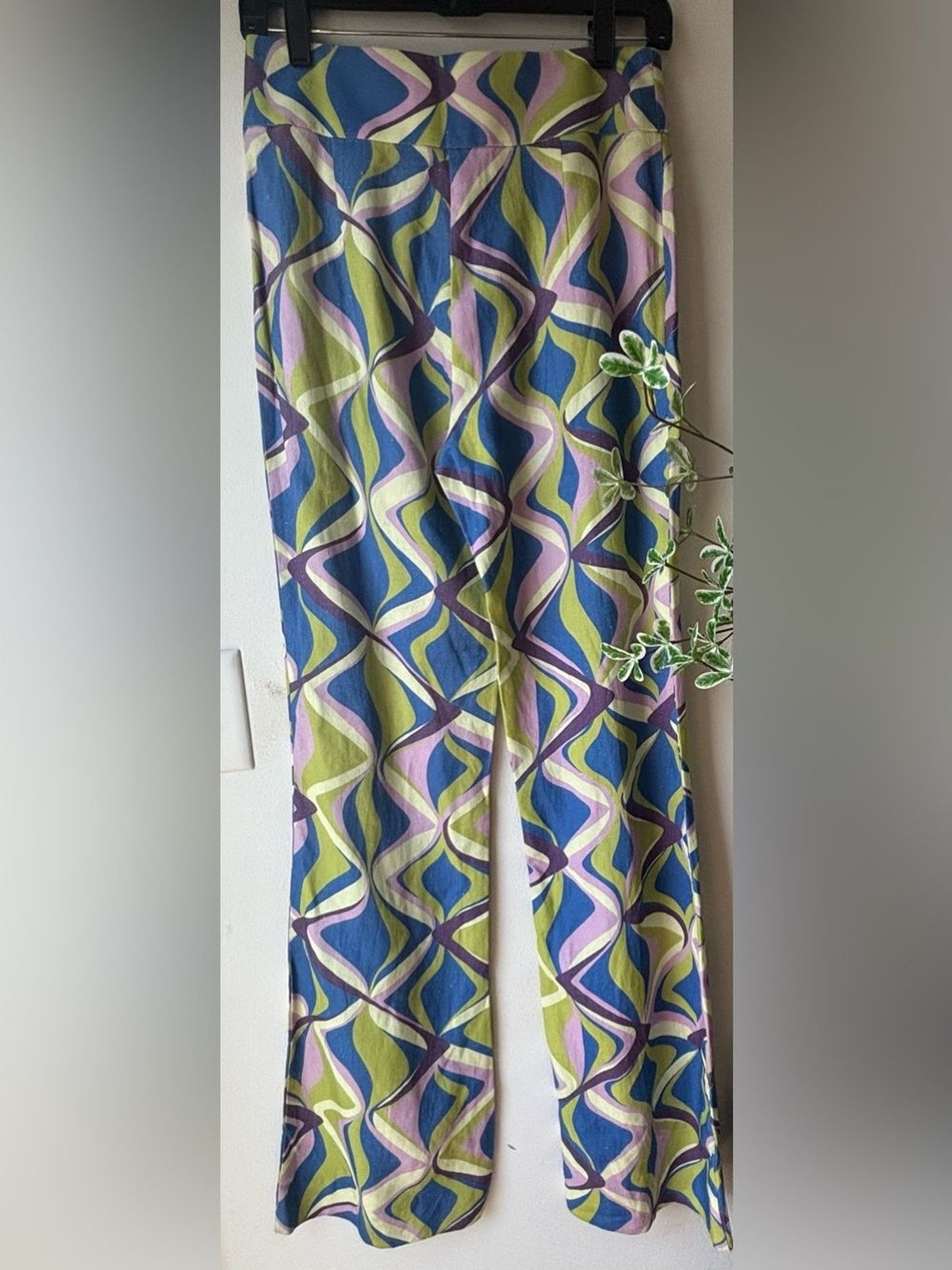 NWT Zara Abstract Print Linen Blend Wide Leg Pants Size S