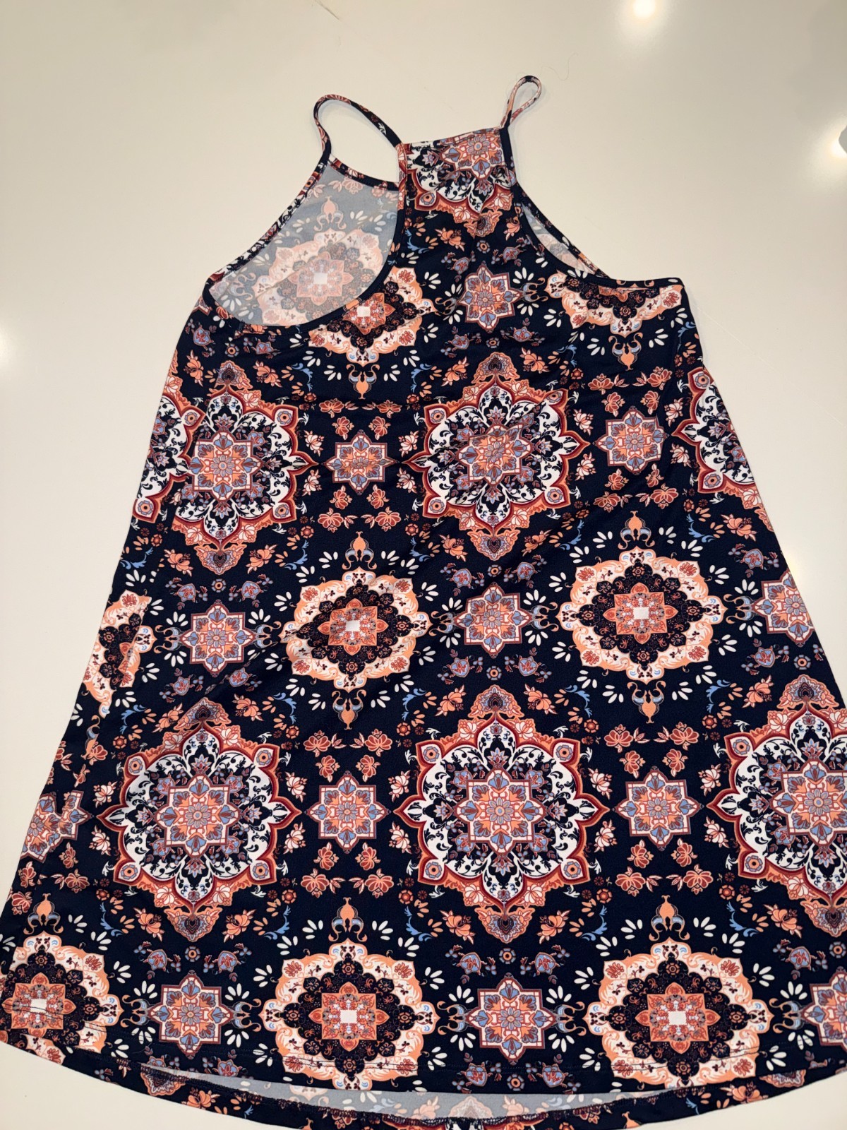 French Grey Boho Mandala Halter Dress Medium
