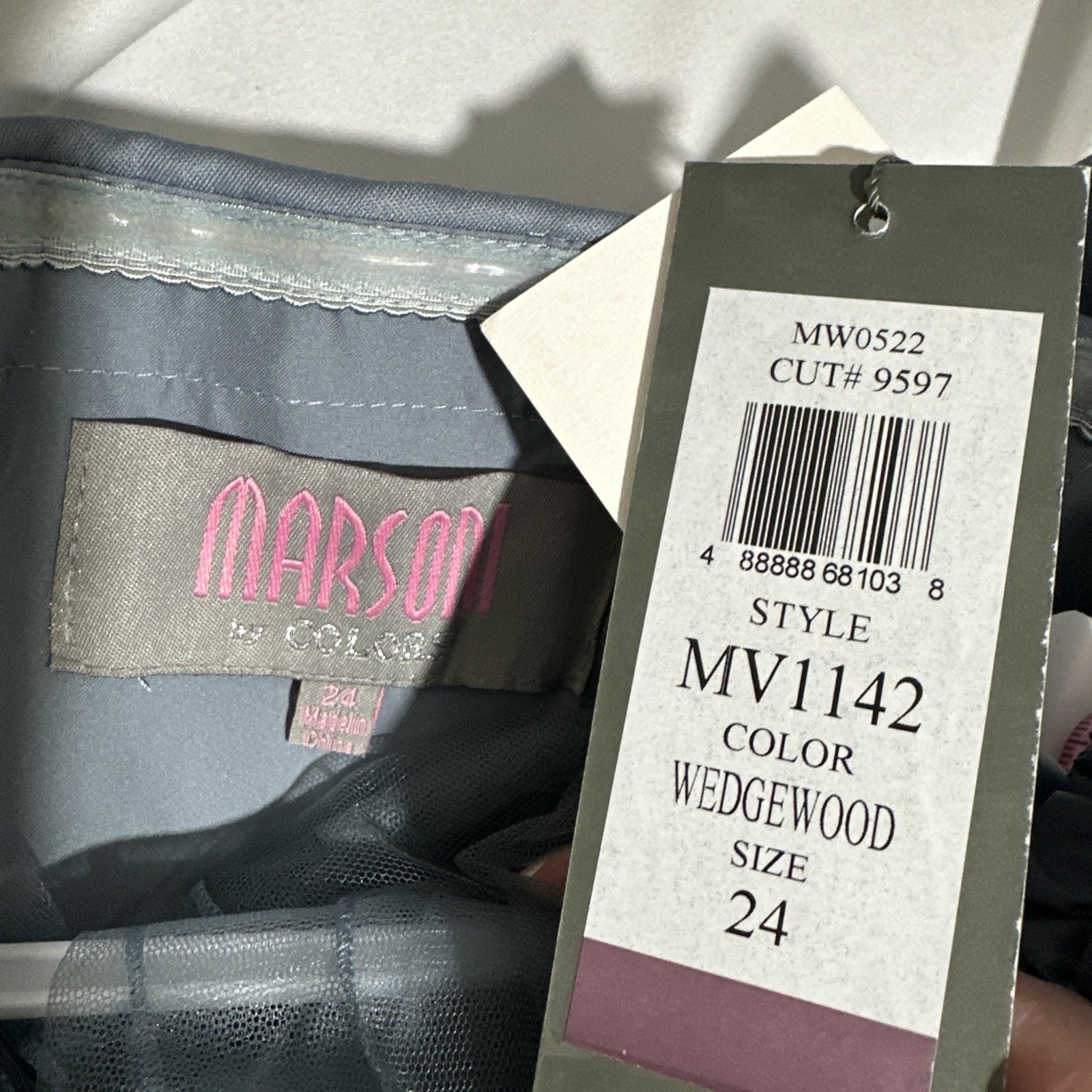 NWT $570 Marsoni [PLUS 24 ] 1142 Off Shoulder Mermaid Gown in Wedgewood J2355