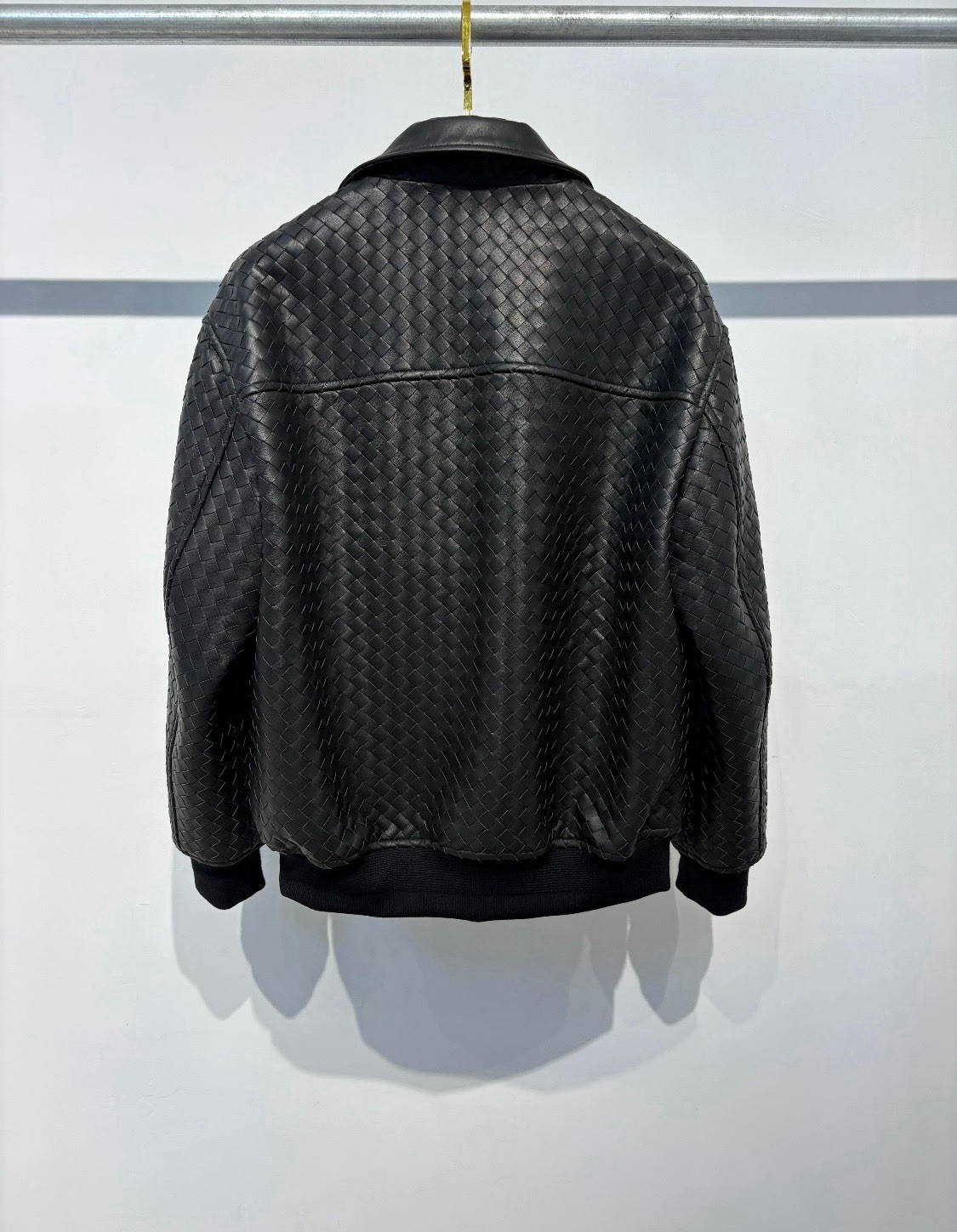 Men’s Black Intrecciato Woven Lambskin Blouson Jacket