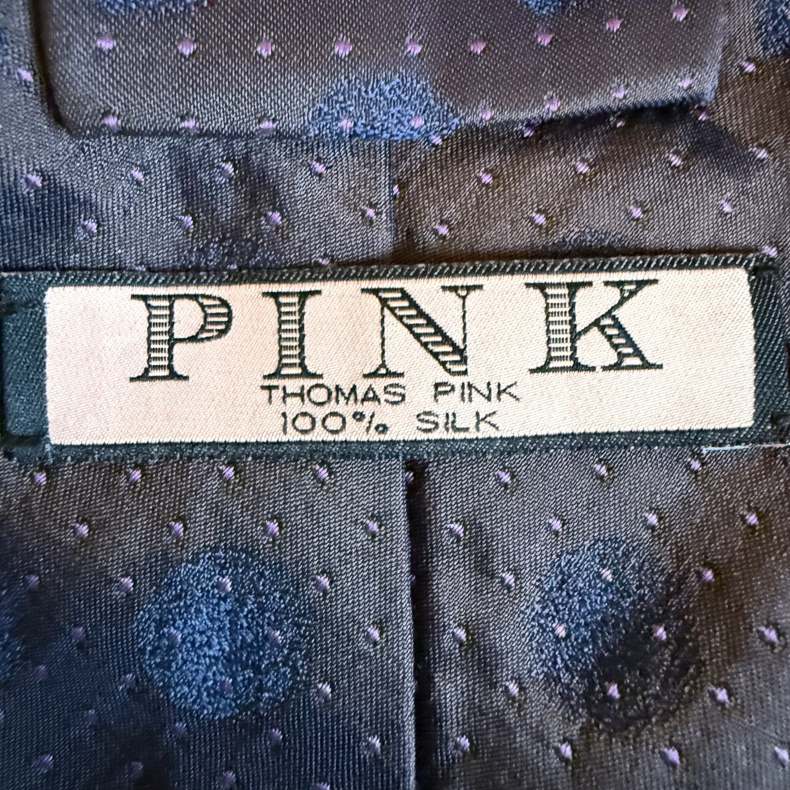Thomas Pink Polka Dot Navy Pink 100% Silk Woven Men’s Tie Classic 57-60″ Style