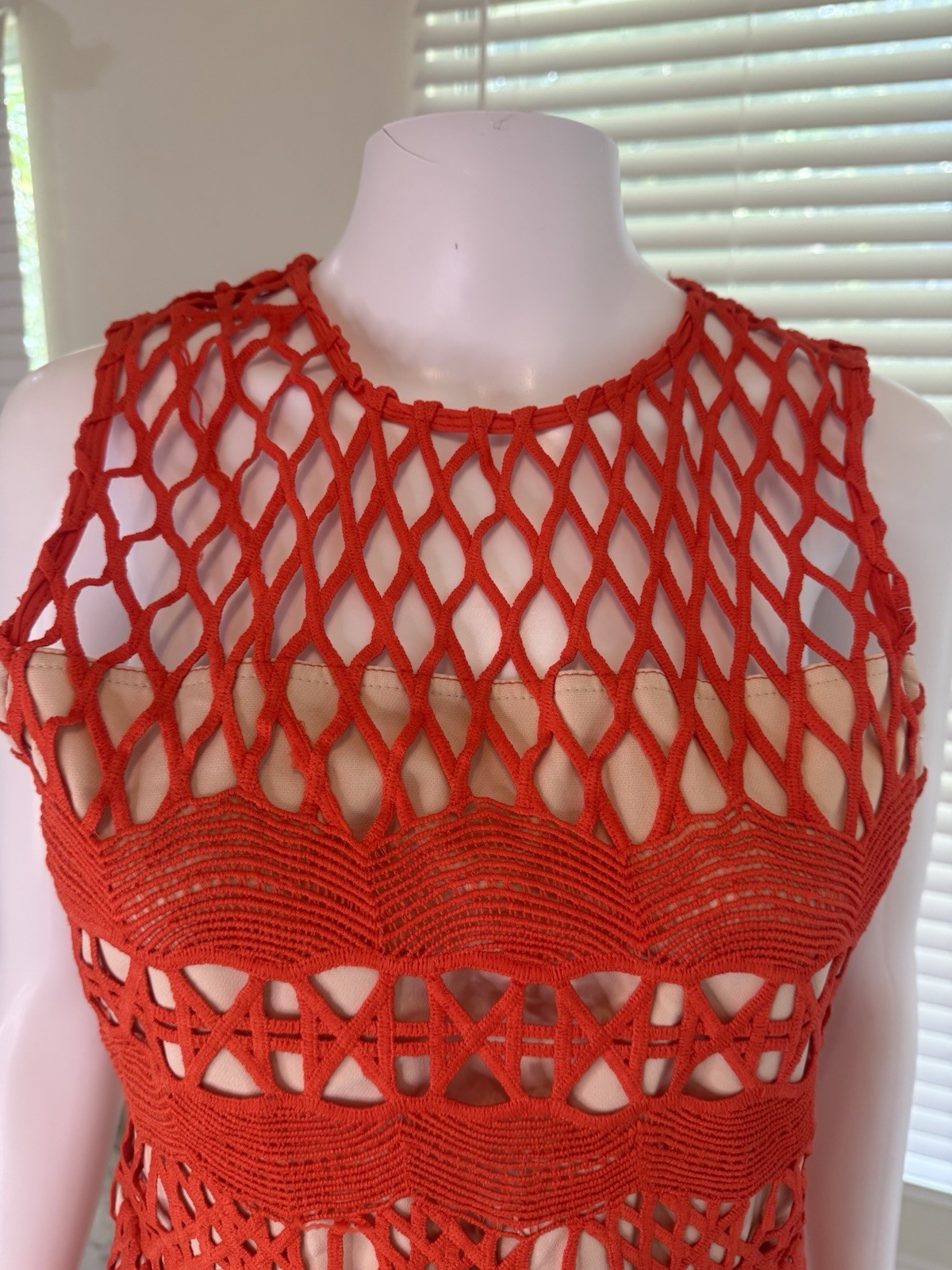 Endless Rose Women’s Guipure Lace Bodycon Dress in Orangish-Red/ Chili Size M